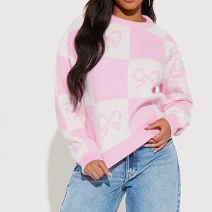 Fashion Nova Pink and White Bow Sweater
